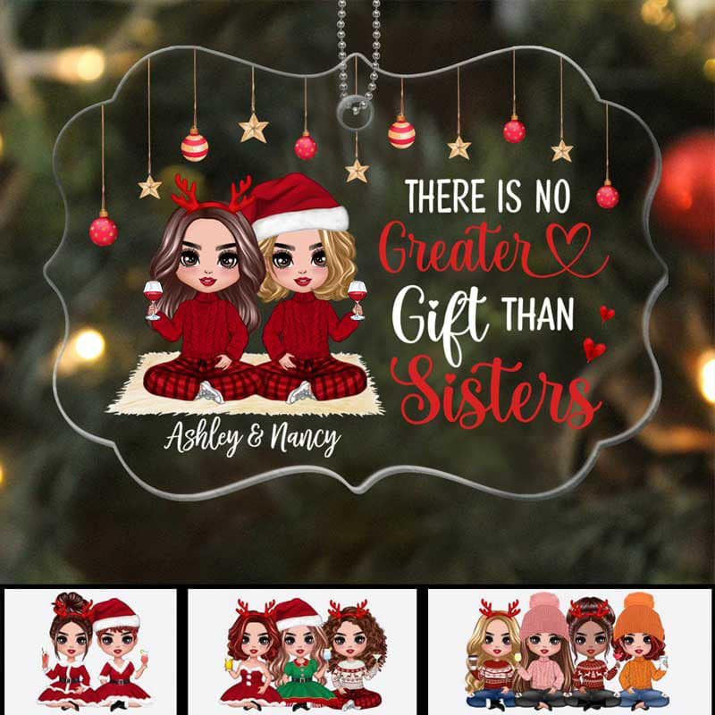 Christmas Doll Besties Sisters Sitting Personalized Acrylic Ornament
