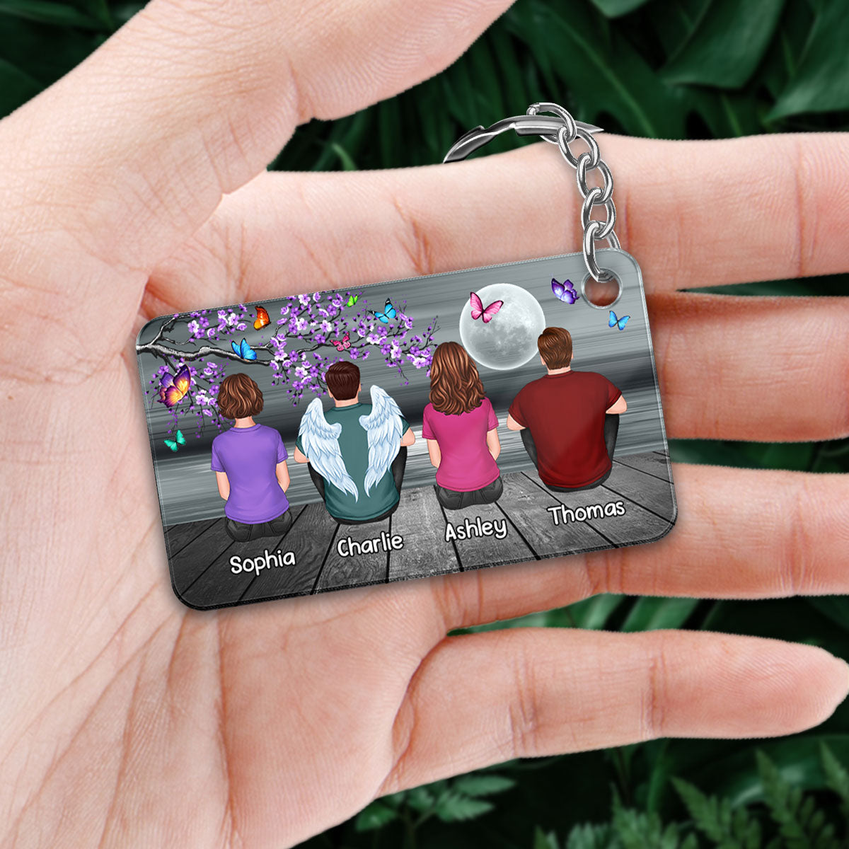 Butterflies Moon Night Always With You Whole Family Memorial Remembrance Gift Personalized Acrylic Keychain