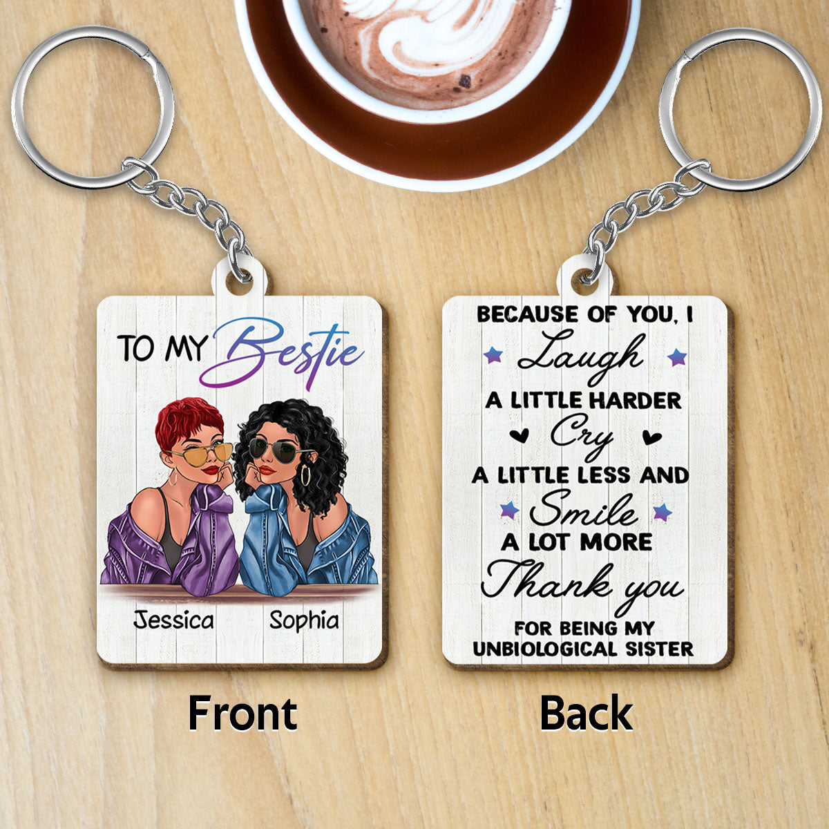 Fashion Besties To My Bestie Personalized Wooden Keychain