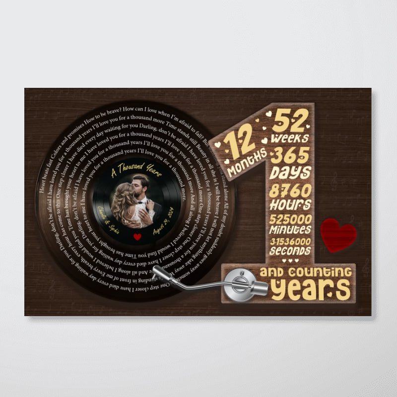 Upload Photo 1st 5th 10th 20th 50th Anniversary Vinyl Record Song Lyrics Art Personalized Poster, Anniversary  Gift For Her, For Him, For The Couple