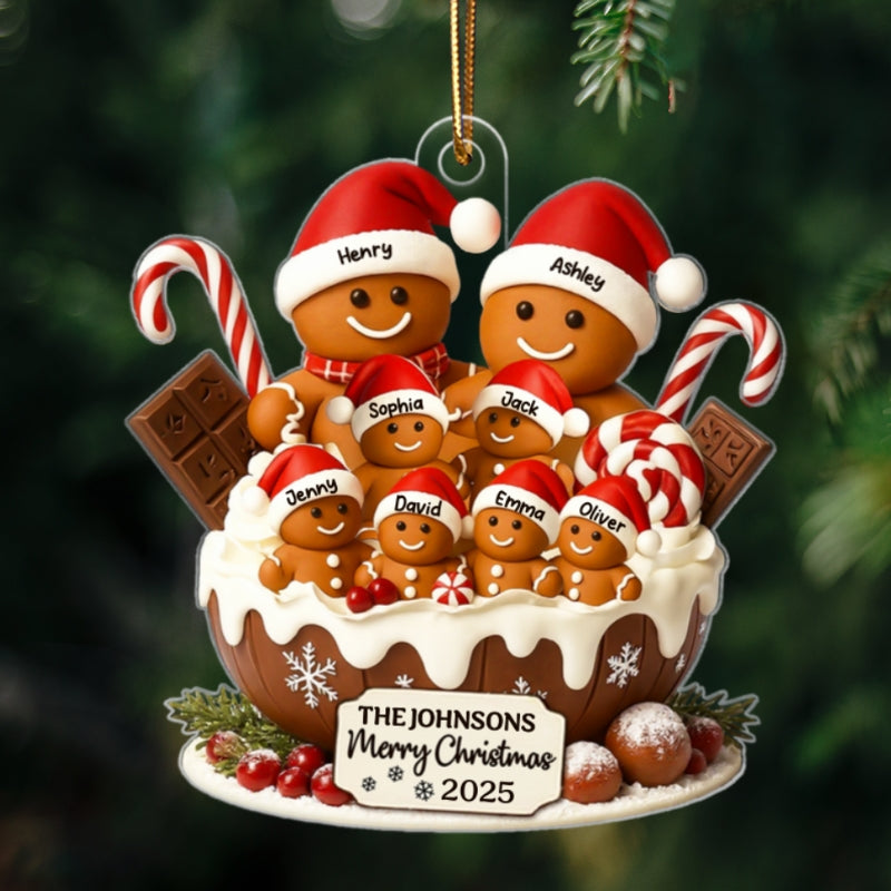 Gingerbread Family Holiday Delight Personalized Acrylic Ornament, Christmas Tree Decor, 2025 Family Ornament
