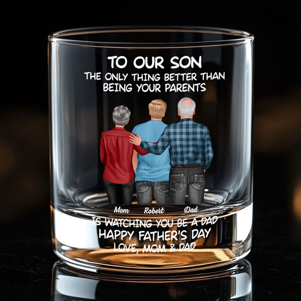 To My Son From Mom Dad Happy Father's Day Personalized Whiskey Glass| Heartfelt Father's Day Gift For Son