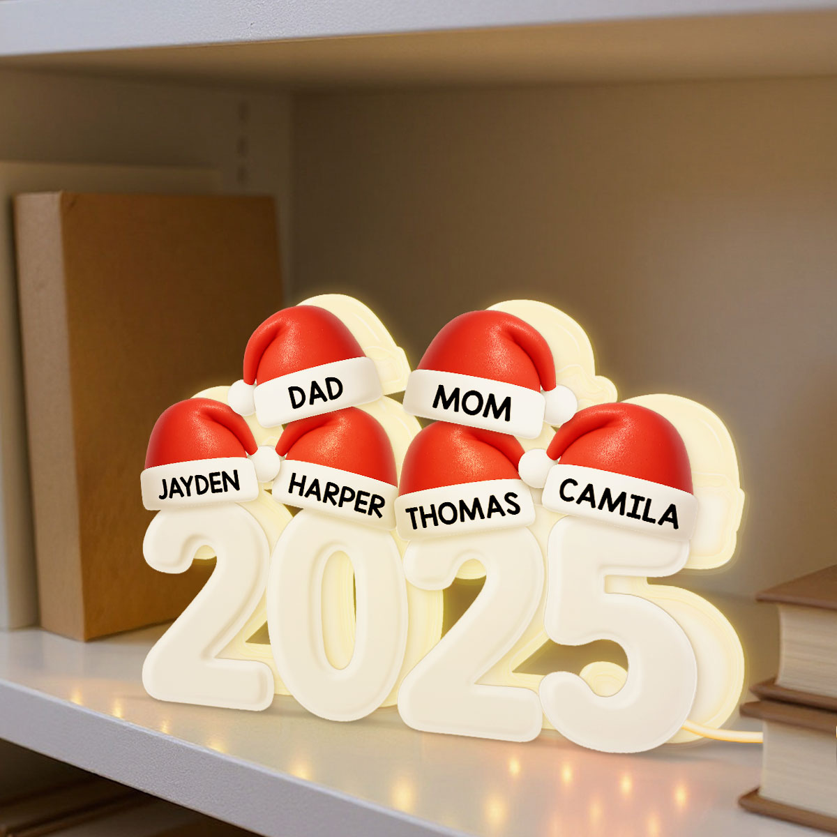 Christmas Family Members Grandpa Grandma Dad Mom Santa Hats - Personalized Light Box
