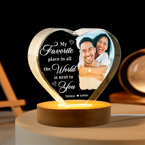 My Favorite Place Is Next To You Upload Photo Premium Crystal Heart LED, Personalized Couple Home Bedroom Decoration, Perfect Valentine's Gift For Her, For Wife, For Girlfriend, Free Delivery Included