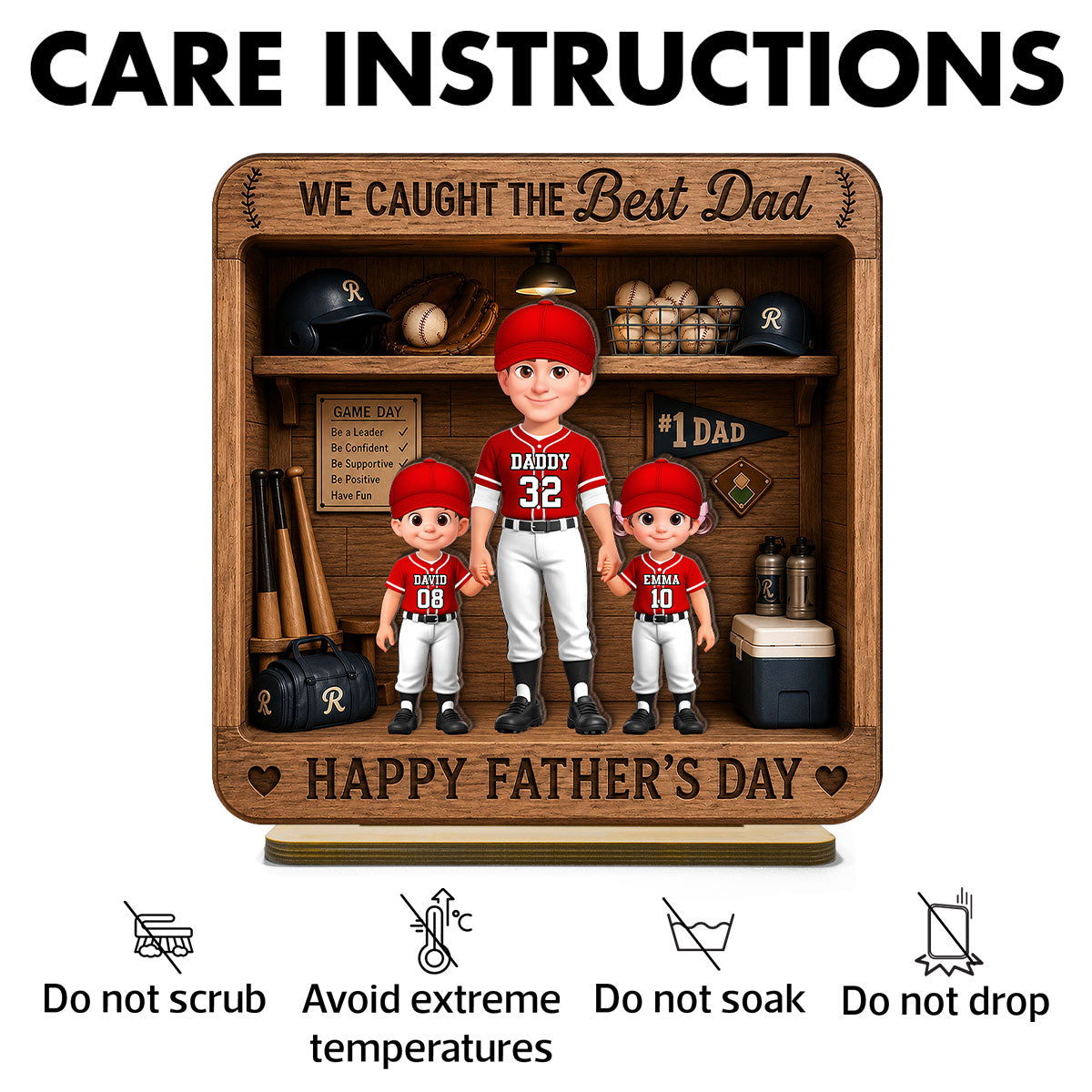 Baseball Dad & Kids Locker Room - Personalized 2-Layered Wooden Plaque - Father's Day Gift For Dad, Husband