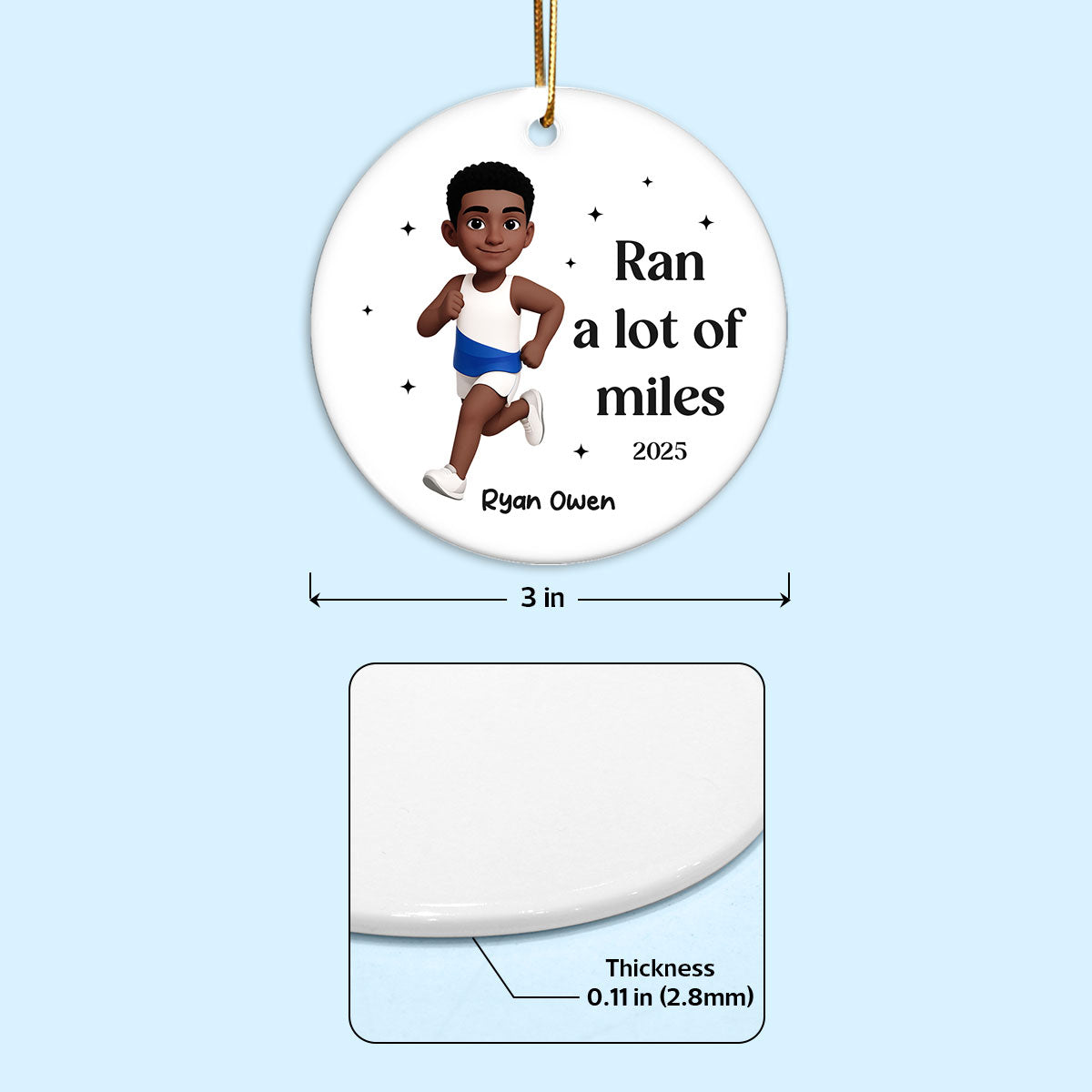 Ran A Lot Of Miles Running Boy Girl - Personalized Ceramic Ornament - Gift for Marathon Runner, Track Senior Night Gift