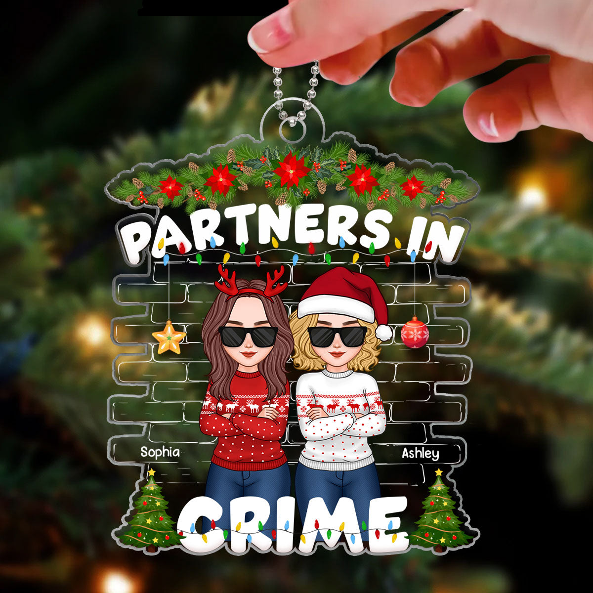 Christmas Cool Besties Partners In Crime Gift For Best Friends Personalized Acrylic Ornament