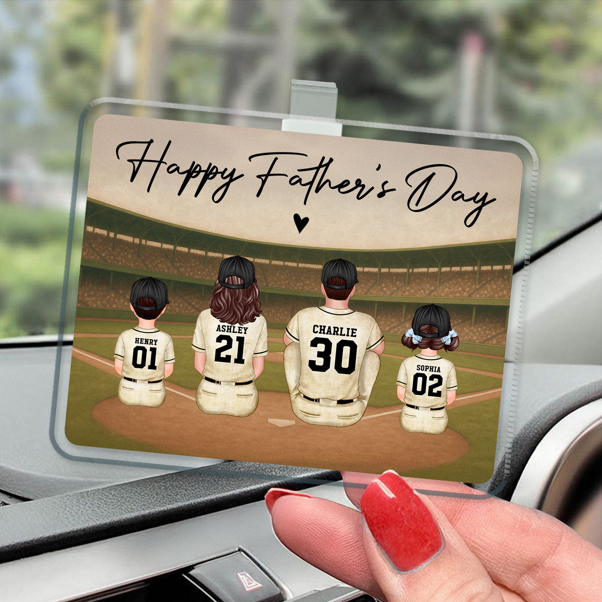 Retro Vintage Baseball Daddy's Dream Team Personalized Acrylic Car Visor, Gift For Dad
