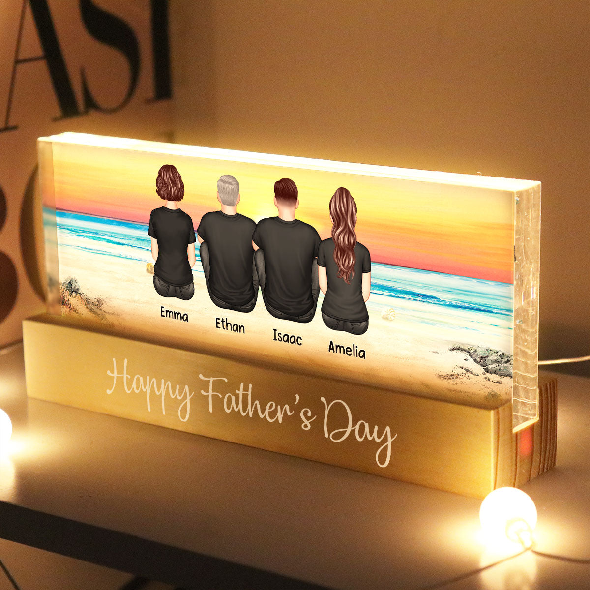 Dad And Sons Daughters Retro Vintage Beach Personalized LED Night Light| Heartfelt Father's Day Gift For Dad, Husband