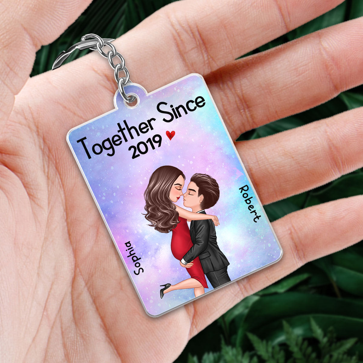 Hugging Kissing Doll Couple Together Since Scannable QR Code Personalized Acrylic Keychain