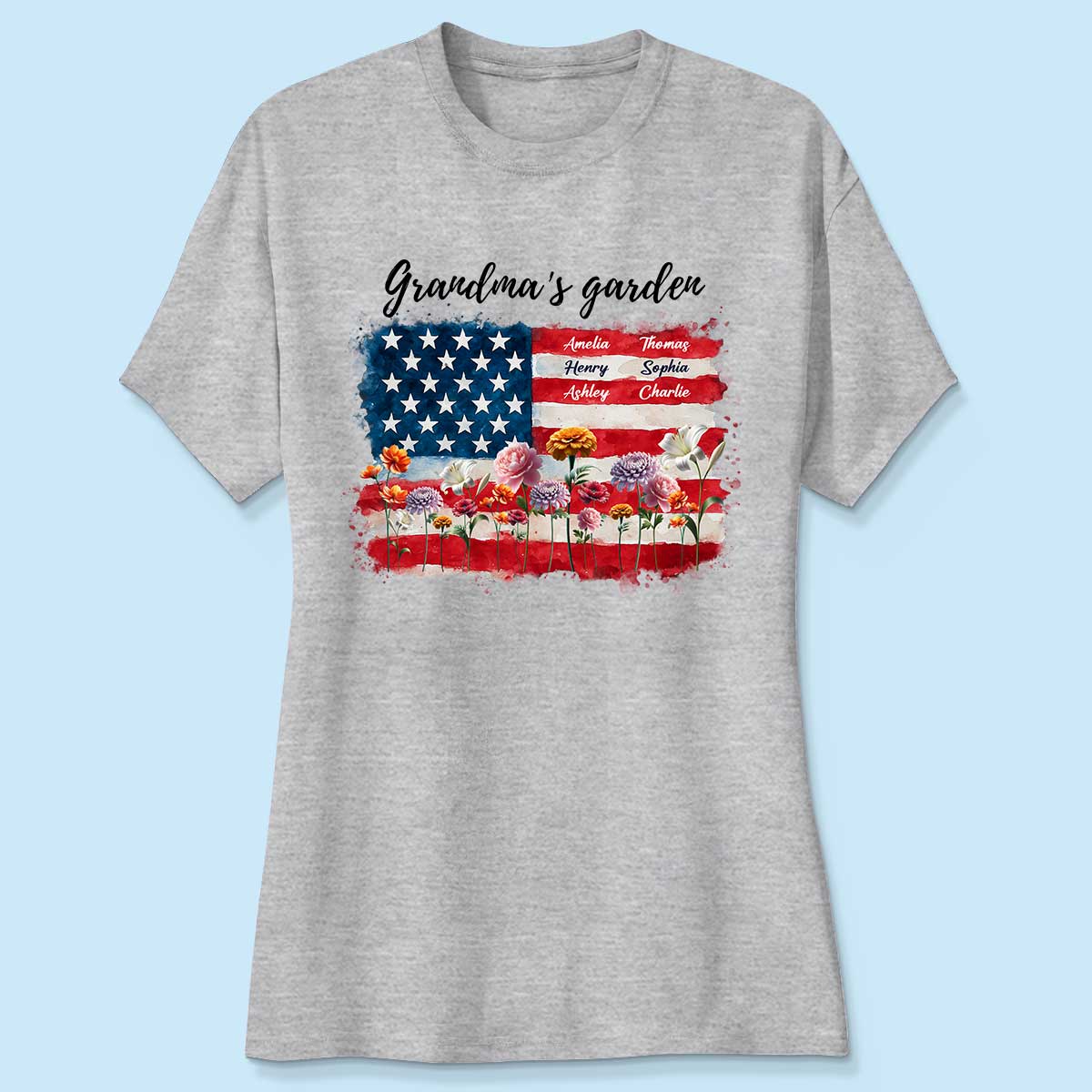 Grandma Garden Nation Flag Floral 4th Of July Personalized Shirt