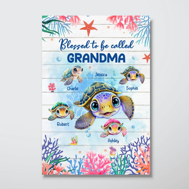 Grandma Mom Turtle Personalized Poster, Gift