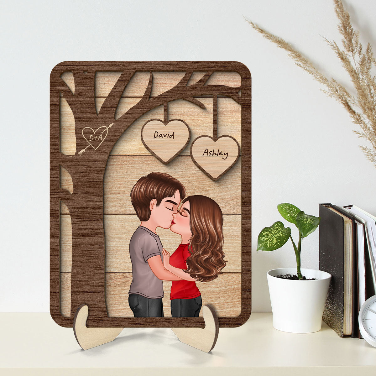 Couple Kissing Under Tree Personalized 2-Layer Wooden Plaque, Heartfelt 2025 Valentine‘s Day Gift For Him, For Her, Husband, Wife, Boyfriend, Girlfriend