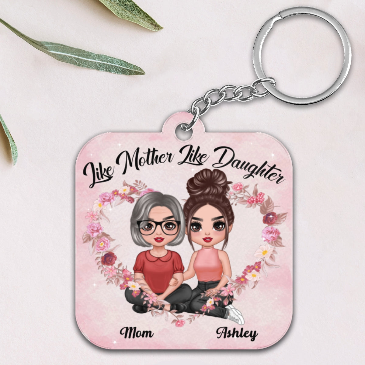 Embracing Doll Mom Daughters Sitting Like Mother Like Daughter Personalized Acrylic Keychain
