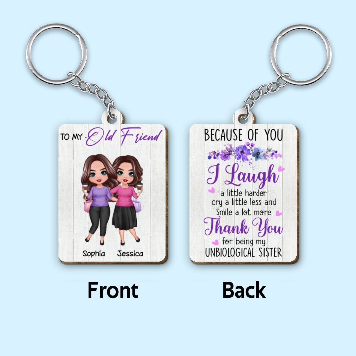 To My Old Friend Doll Bestie Personalized Wooden Keychain