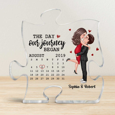 The Day Our Journey Began Couple Kissing Anniversary Date Calendar Personalized Puzzle Acrylic Plaque - Anniversary Gift For Couple - Gift For Him, Gift For Her