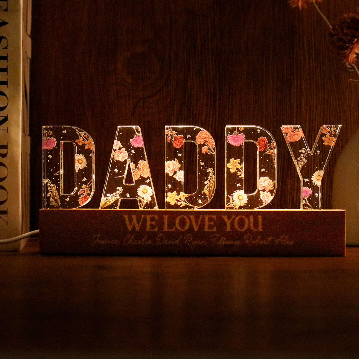 Custom Flower Printed LED Night Light, Birth Month Flower, Gift For Grandpa, Gift For Dad