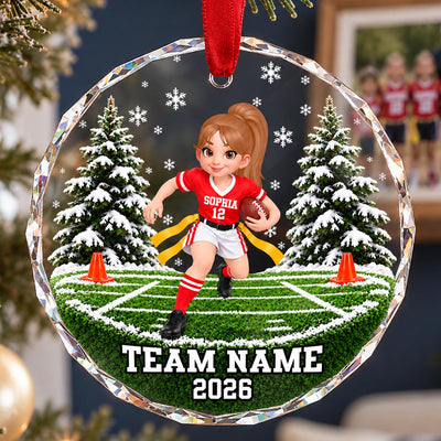 Flag Football Player 2D Flat - Personalized Glass Ornament - Custom Boy & Girl, Team Name Keepsake, Gift for Young Athletes