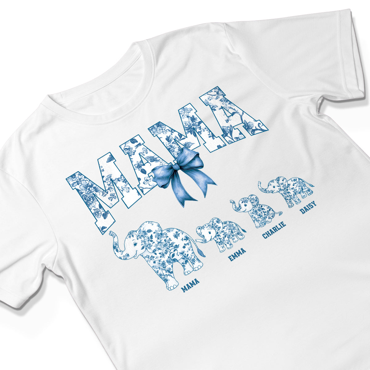 Elephant Grandma Mom Blue Floral Pattern Chinoiserie Personalized Shirt, Mother's Day gift