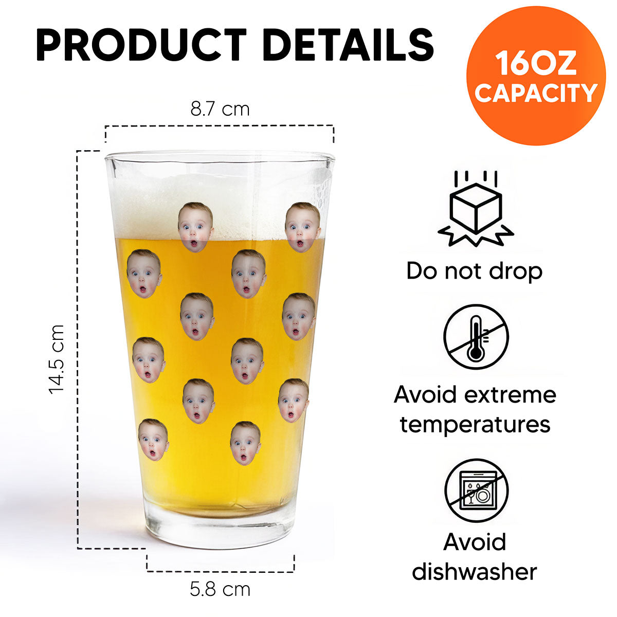 Custom Face Photo Personalized Beer Glass, Funny Gift For Dad, Unique Father's Day Gift