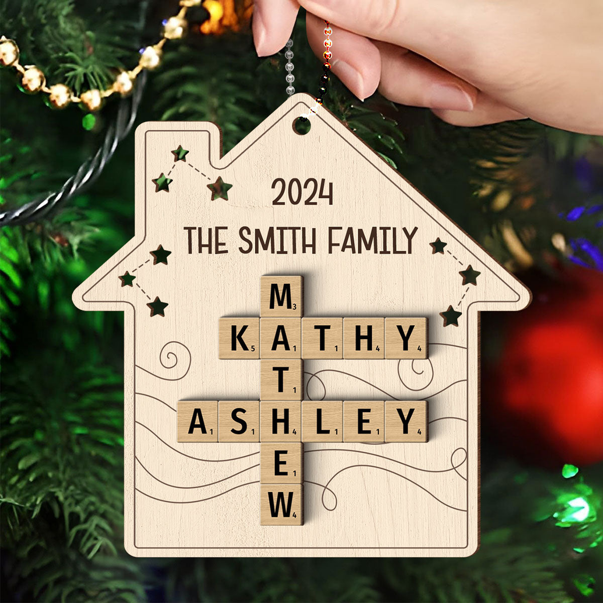 Family House Crossword Puzzle Art, Personalized 2-Layered Wooden Ornament