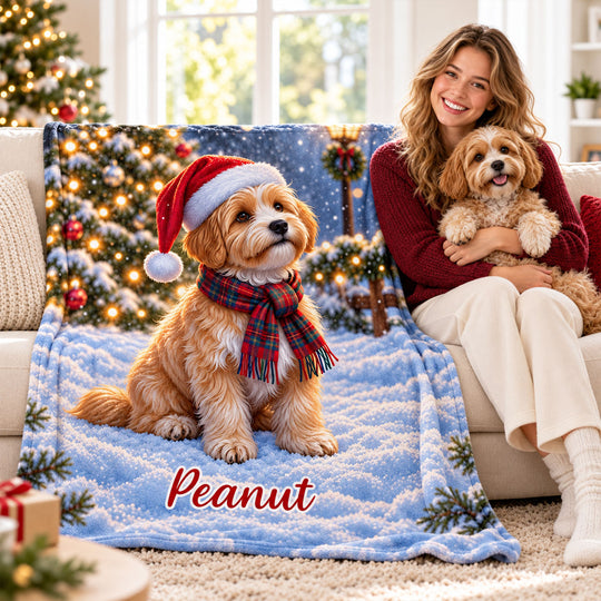 Winter Christmas Dog Cat Photo Upload - Personalized Blanket - Holiday Gift For Dog Lovers, Cat Lovers
