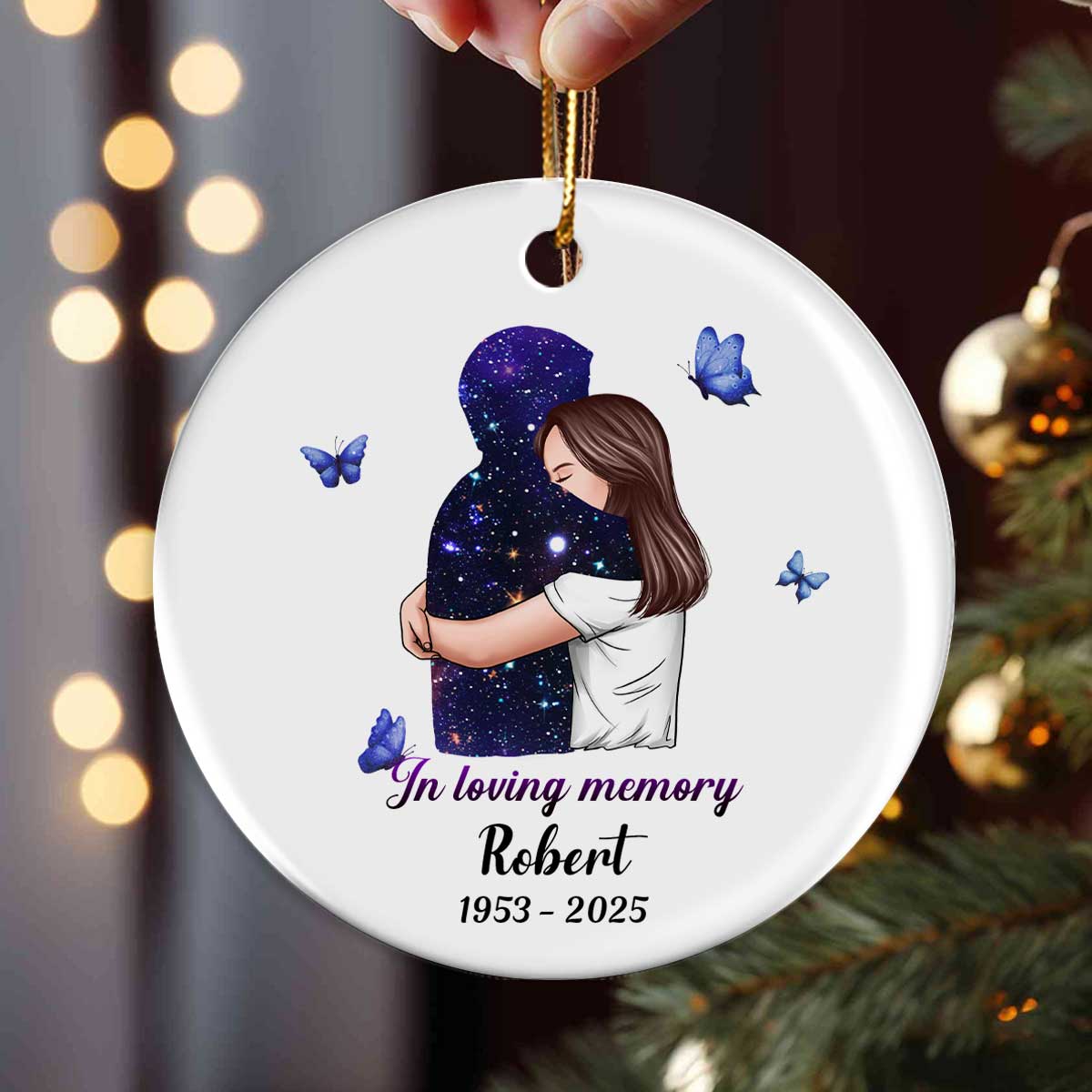The Day I Lost You I Also Lost Me Woman Hugging Lost Loved One Memorial Keepsake Personalized Ceramic Ornament