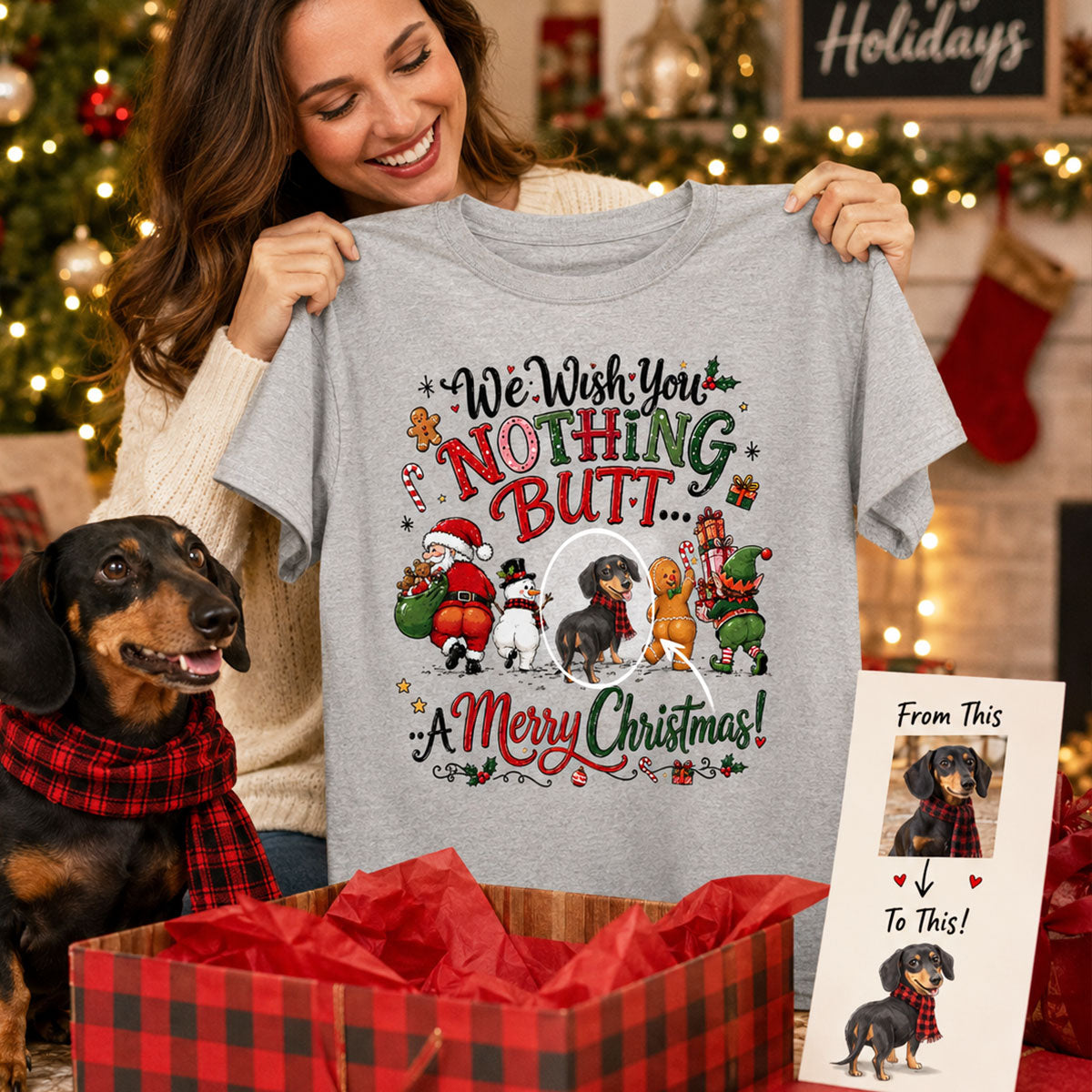 We Wish You Nothing Butt a Merry Christmas - Personalized Shirt - Funny Christmas Holiday Tee for Dog Moms