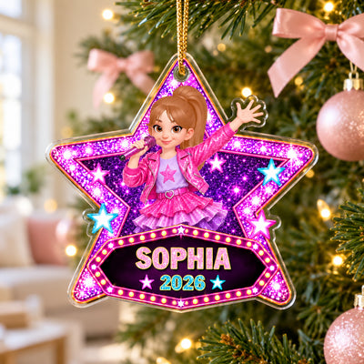 Pretty Girl Pop Star 2D Flat - Peresonalized Acrylic Ornament - Gift For Daughter, Granddaughter