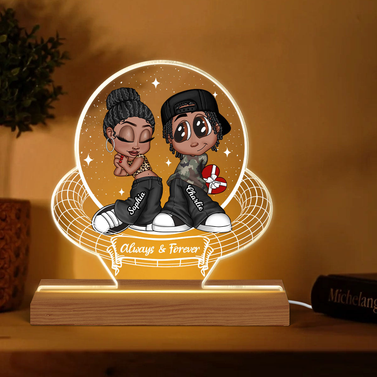 Y2K Couple Personalized 3D Illusion Acrylic LED Night Light,  Gift, Anniversary Gift for Him for Her