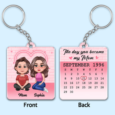 Pretty Doll Mother Daughters Pink Brick Calendar Date Personalized Acrylic Keychain