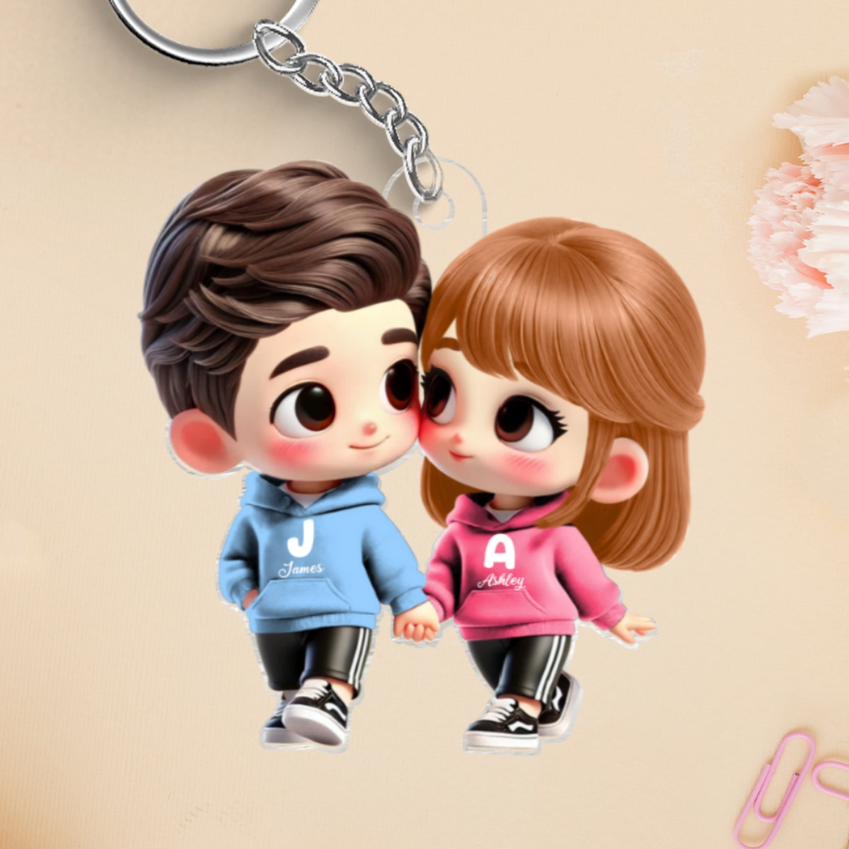 3D Effect Cute Cartoon Couple Holding Hands Personalized Acrylic Keychain, Anniversary &  Gift for him, Gift for her