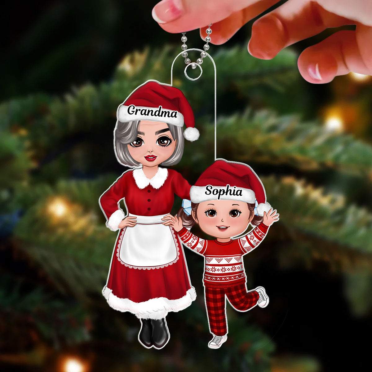 Christmas Grandma Grandpa Claus Standing Grandparents & Kid Gift For Grandson Granddaughter Personalized Acrylic Ornament