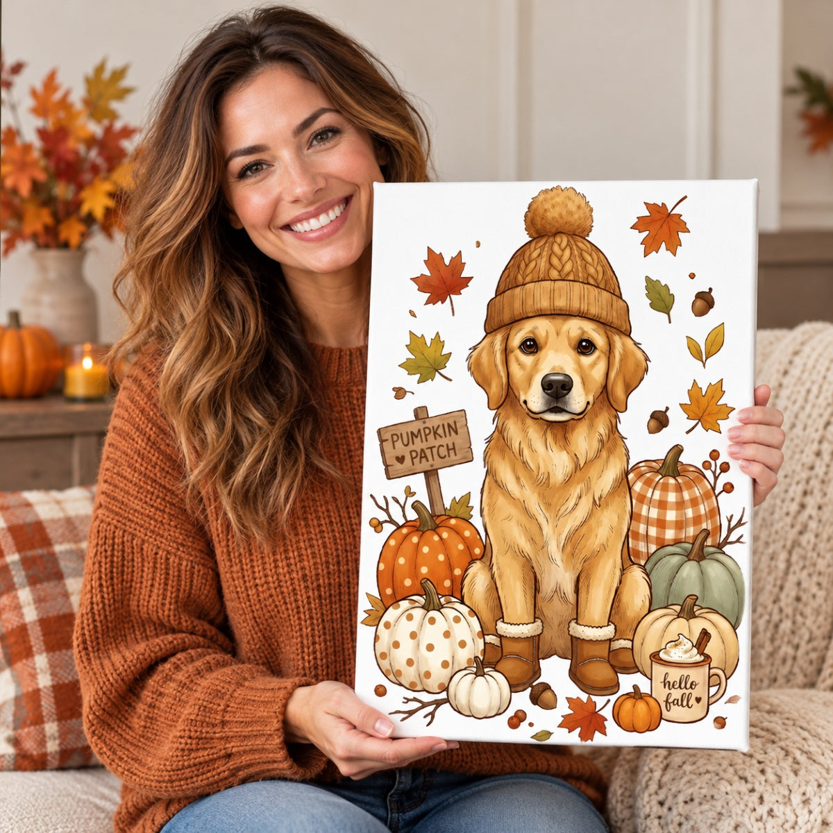 Custom Dog Photo Pumpkin Patch - Personalized Canvas - Fall Gift for Dog Moms, Cat Moms, Pet Lovers