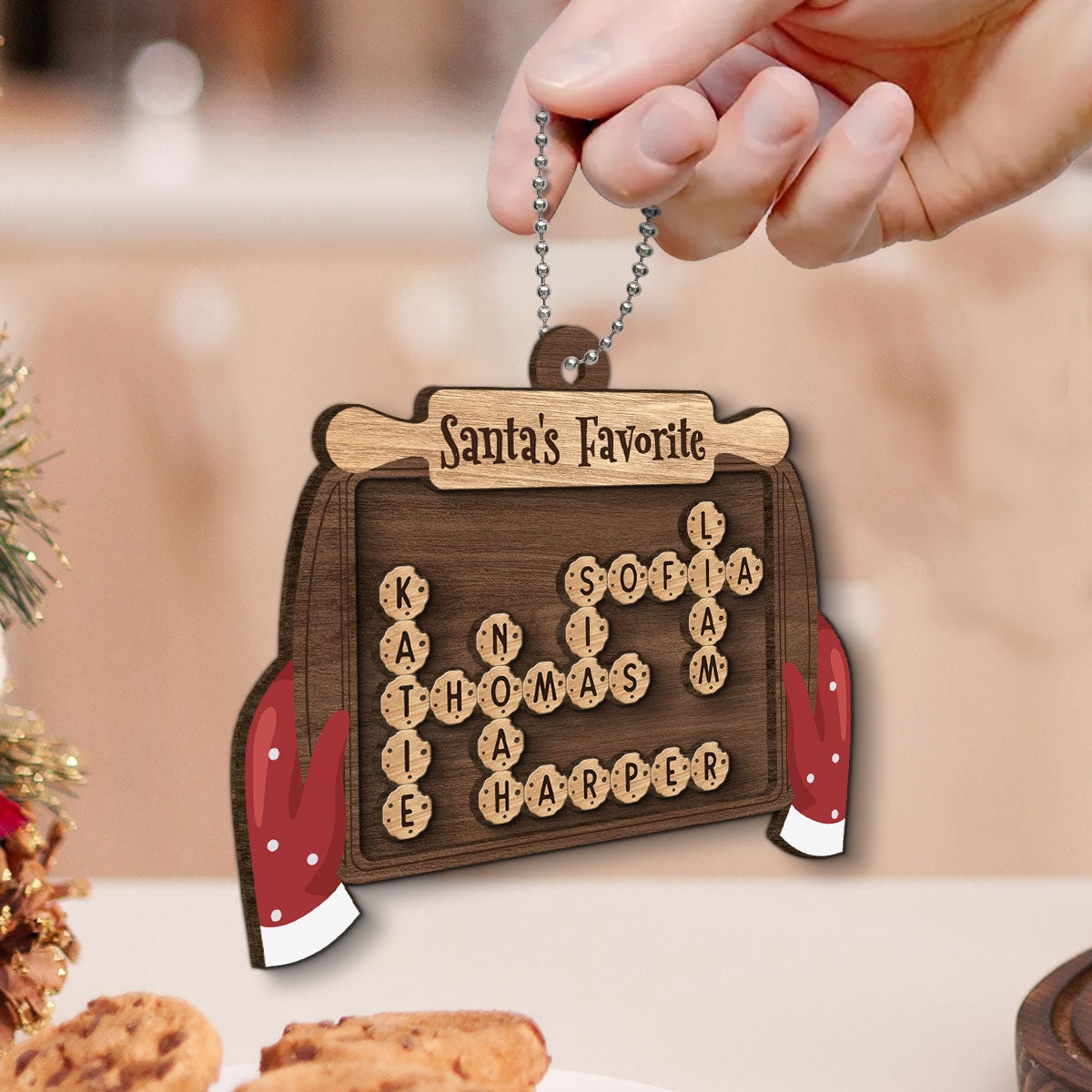 Grandma's Batch Santa's Favorite Cookies Crossword Puzzle Personalized 2-Layer Wooden Ornament