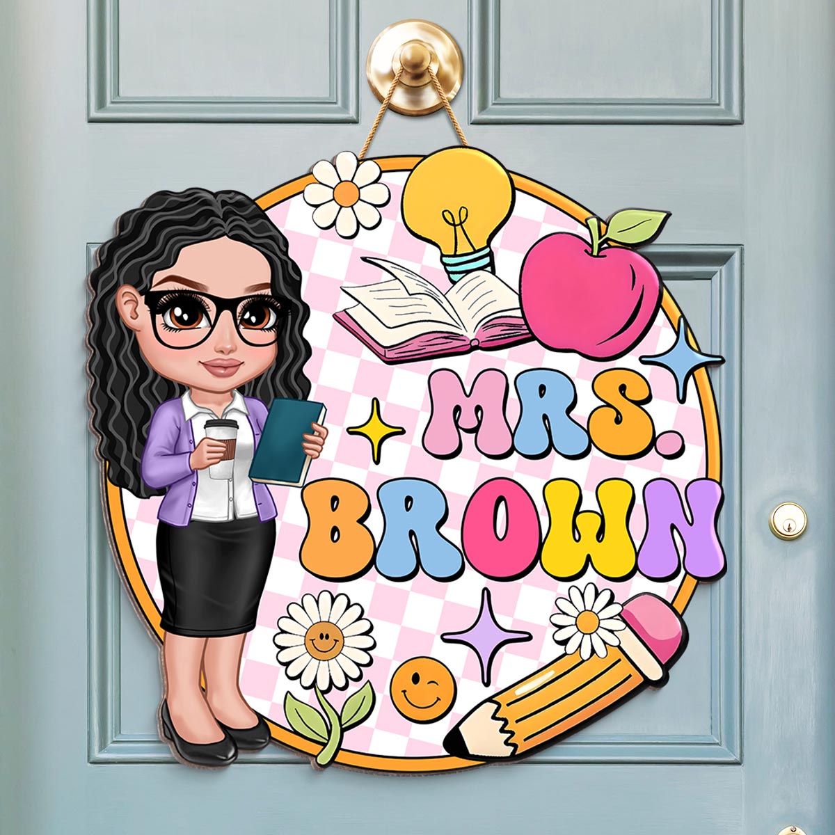 Groovy Welcome To Teacher Classroom Personalized Door Sign, Back To School gift, Classroom Decor