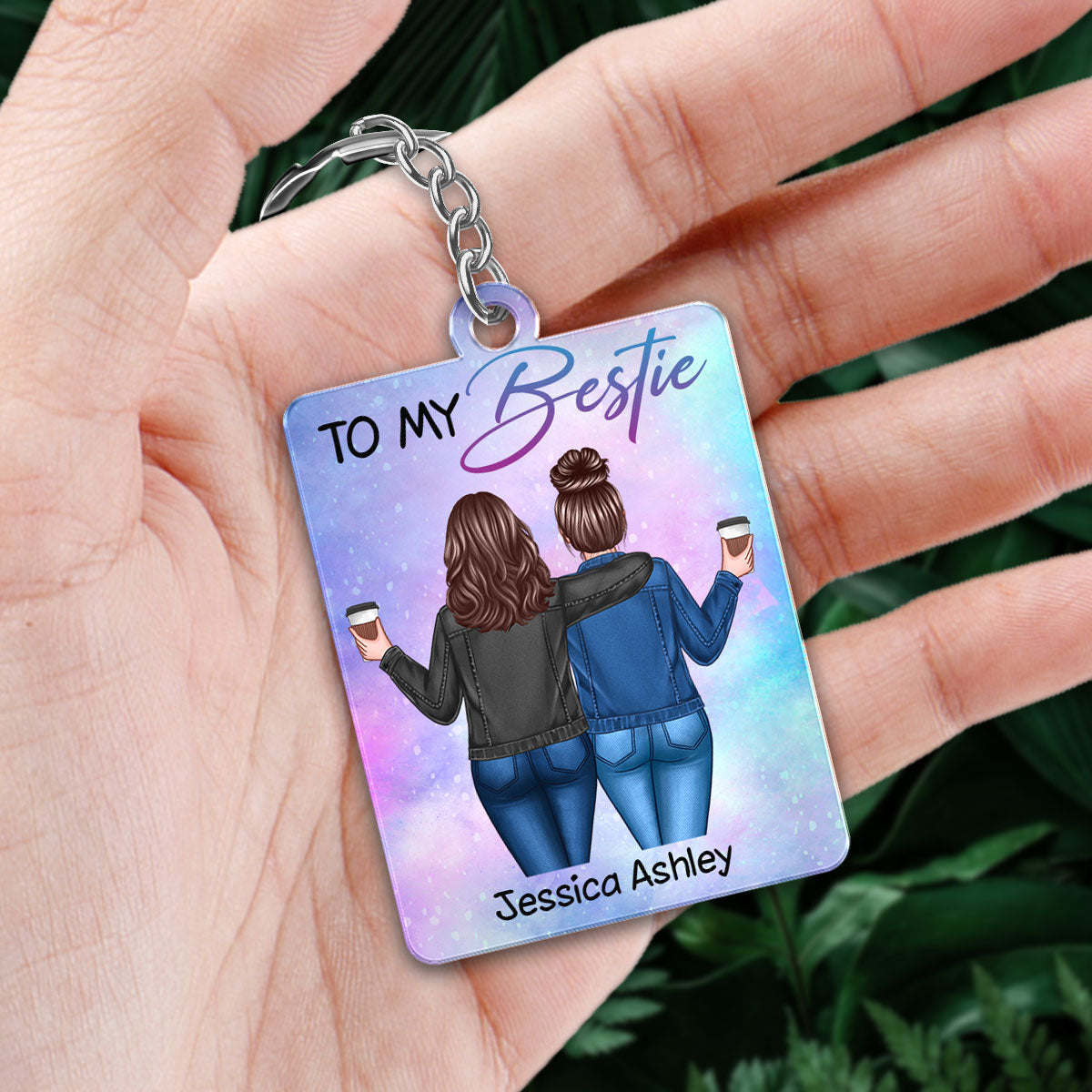 Back View Besties To My Bestie Personalized Acrylic Keychain