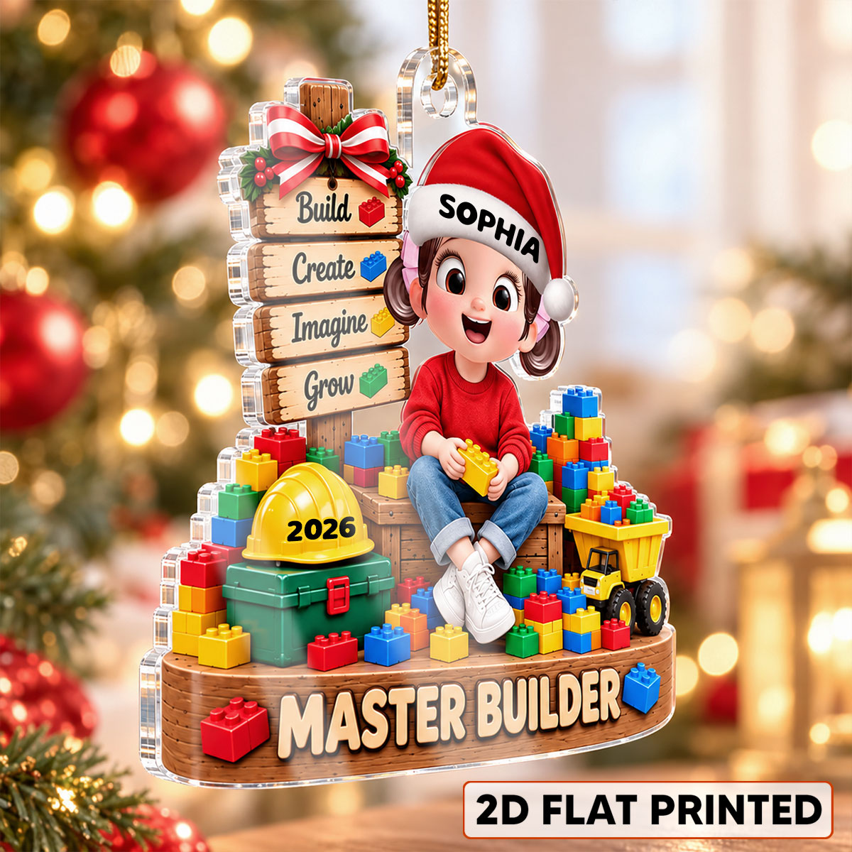 Little Cute Kid Master Builder - Personalized Acrylic Ornament - Christmas Gift For Kids, Son, Grandson, Daughter, Granddaughter