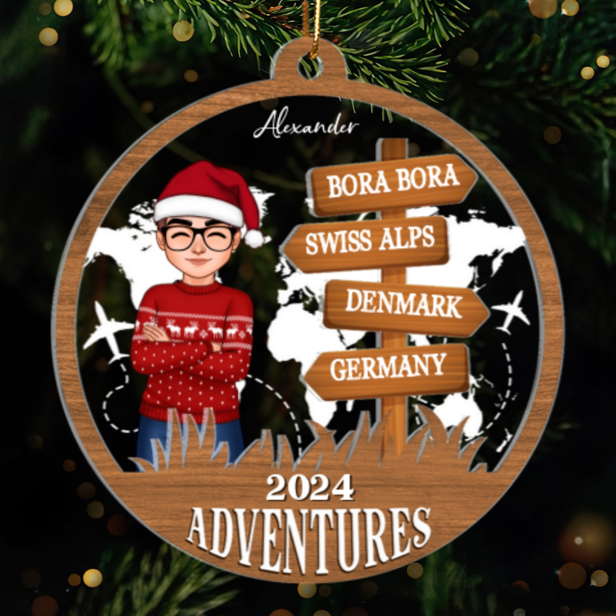 Personalized Travel Adventure Ornament, Custom Traveling Destination Ornament, Travel Gift, Christmas Gift, Gift for Travelers