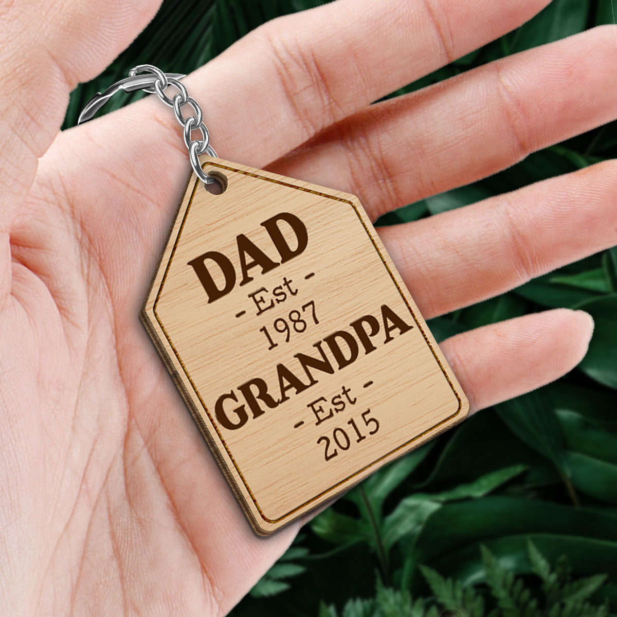 Dad Grandpa Est Date Personalized Wooden Keychain