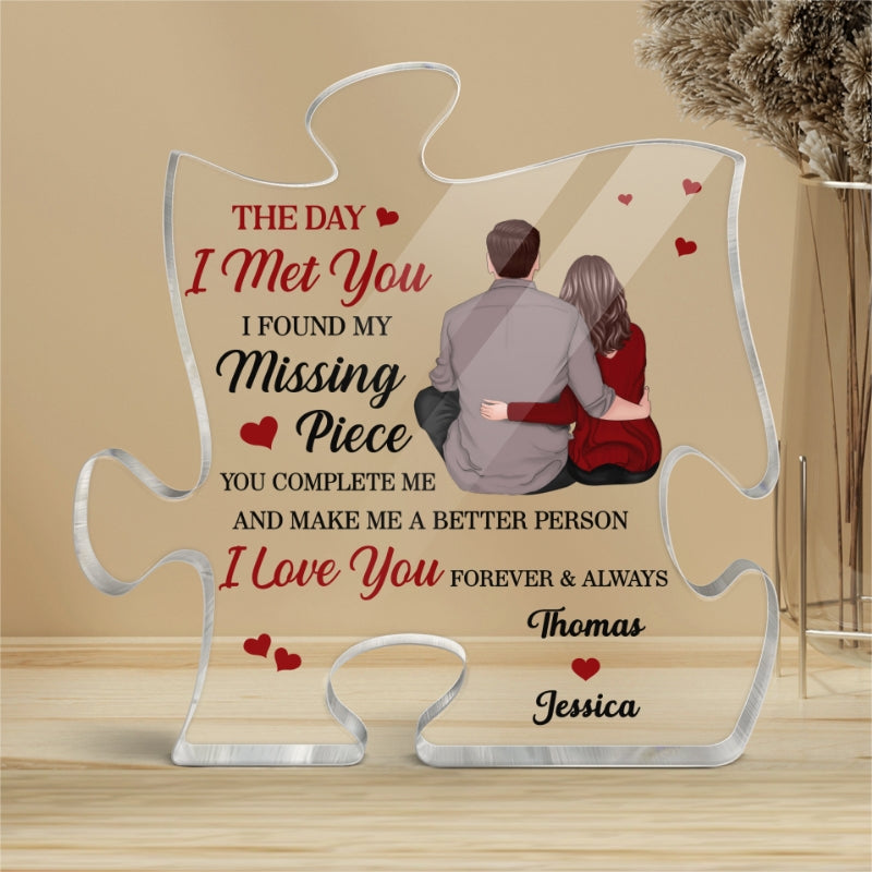 Back View Couple Sitting Found My Missing Piece Valentine‘s Day Anniversary Gift For Him For Her Personalized Puzzle Acrylic Plaque