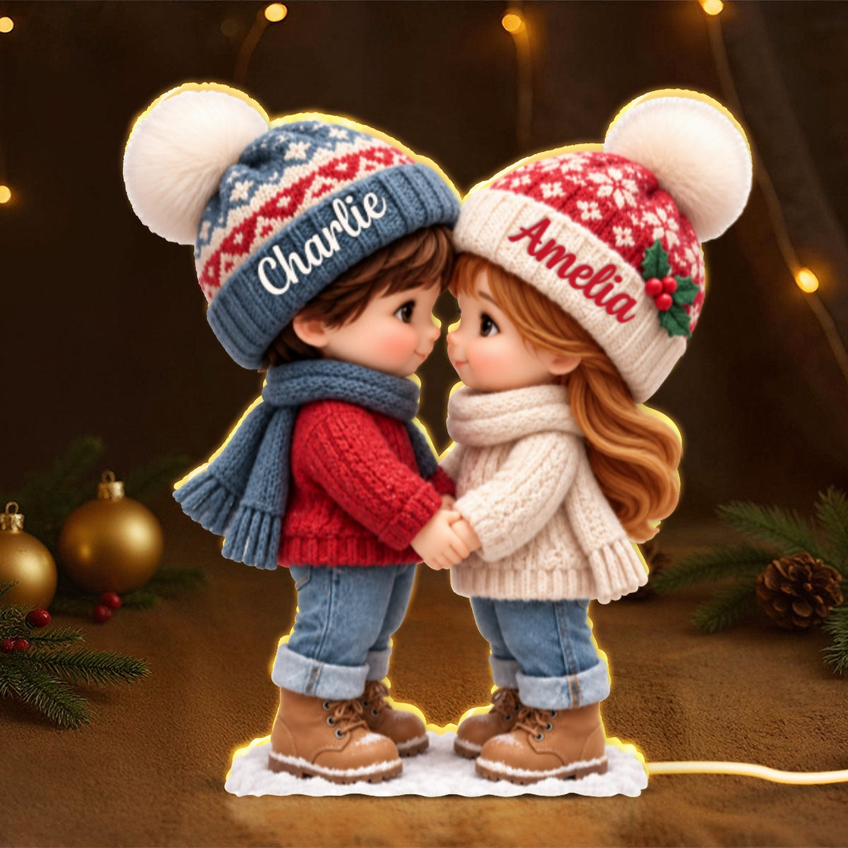 Cute Cartoon Couple Holding Hands - Personalized Light Box - Anniversary Christmas Gift for Her, for Him
