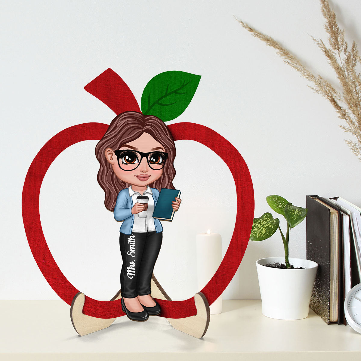 Y2K Style Teacher Apple Personalized 2-Layer Wooden Plaque, Gift For Teacher, Appreciation Gift