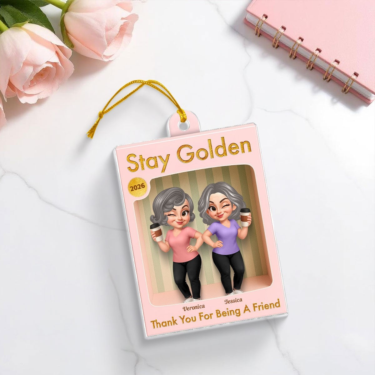 Old Besties Thank You For Being A Friend Toy Box Style - Personalized Acrylic Ornament - Christmas Gift For Best Friends