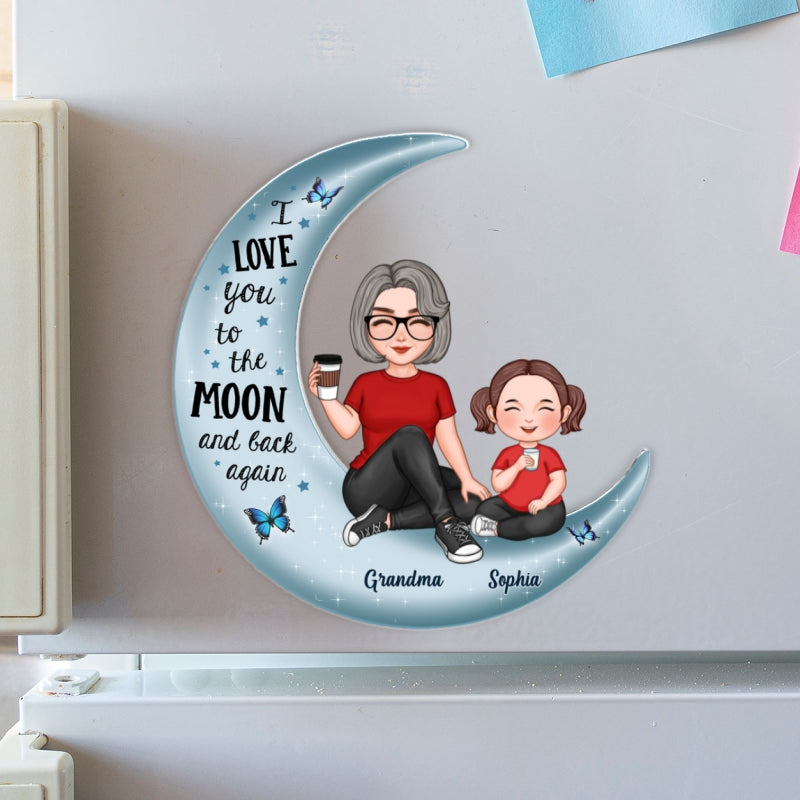 Love To The Moon Cute Grandma & Grandkid Gift For Grandchildren Gift For Grandma Personalized Acrylic Fridge Magnet