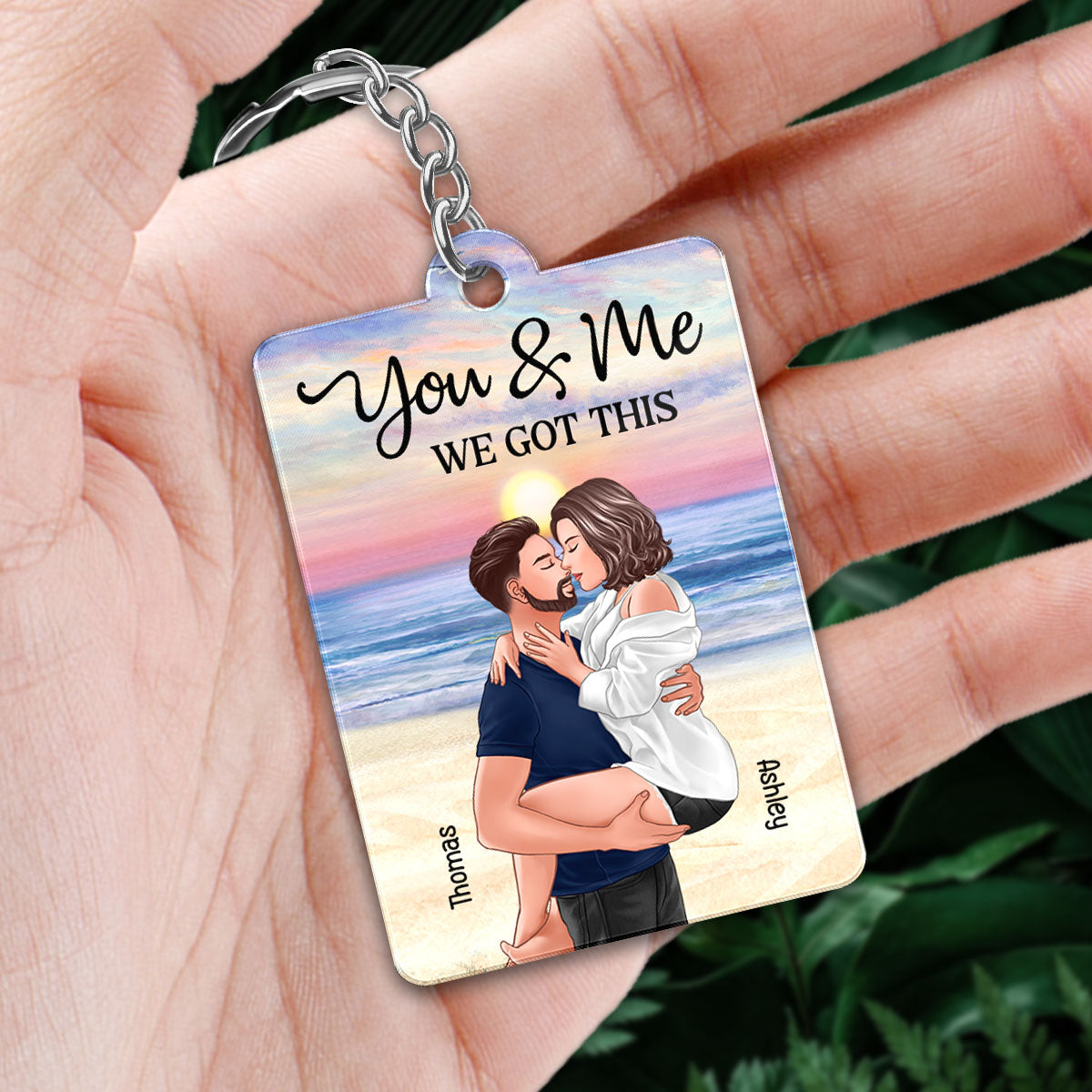 Man Holding Woman Kissing At Beach Favorite Song QR Code Personalized Acrylic Keychain