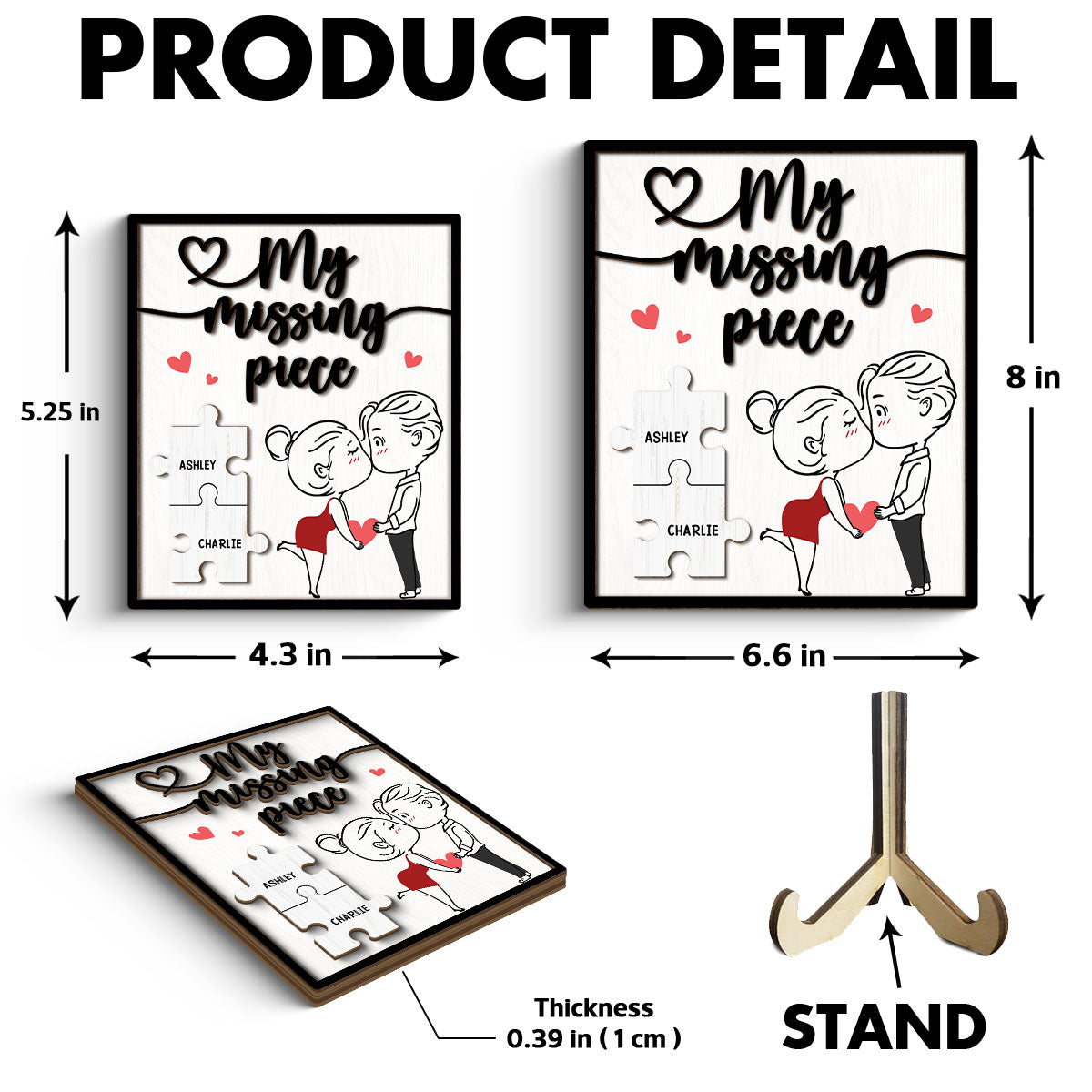 My Missing Piece Line Art Couple Valentine‘s Day Gift For Her Gift For Him Personalized 2-Layer Wooden Plaque