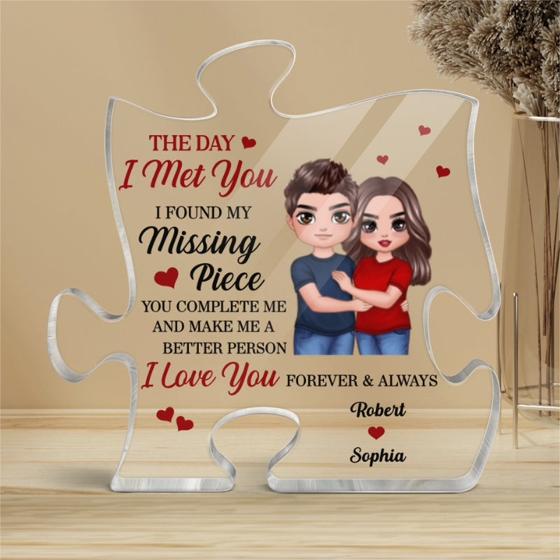 Standing Embracing Doll Couple Found My Missing Piece Anniversary Gift For Him For Her Personalized Puzzle Acrylic Plaque
