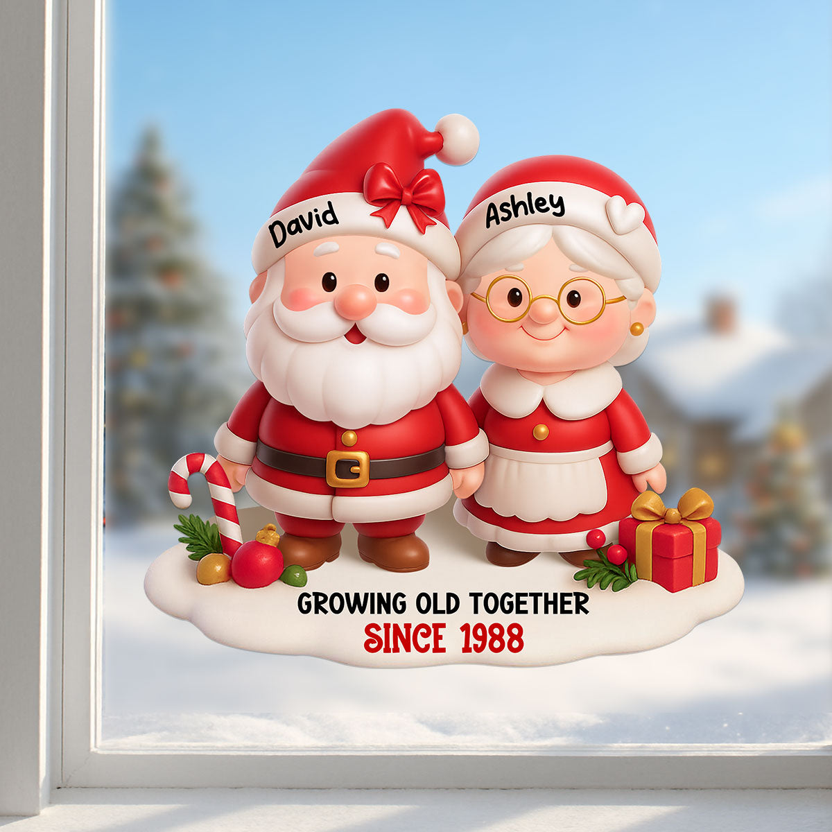 Santa Couple Growing Old Together Personalized Fridge Decal, Anniversary, Christmas Gift for him, Gift for her