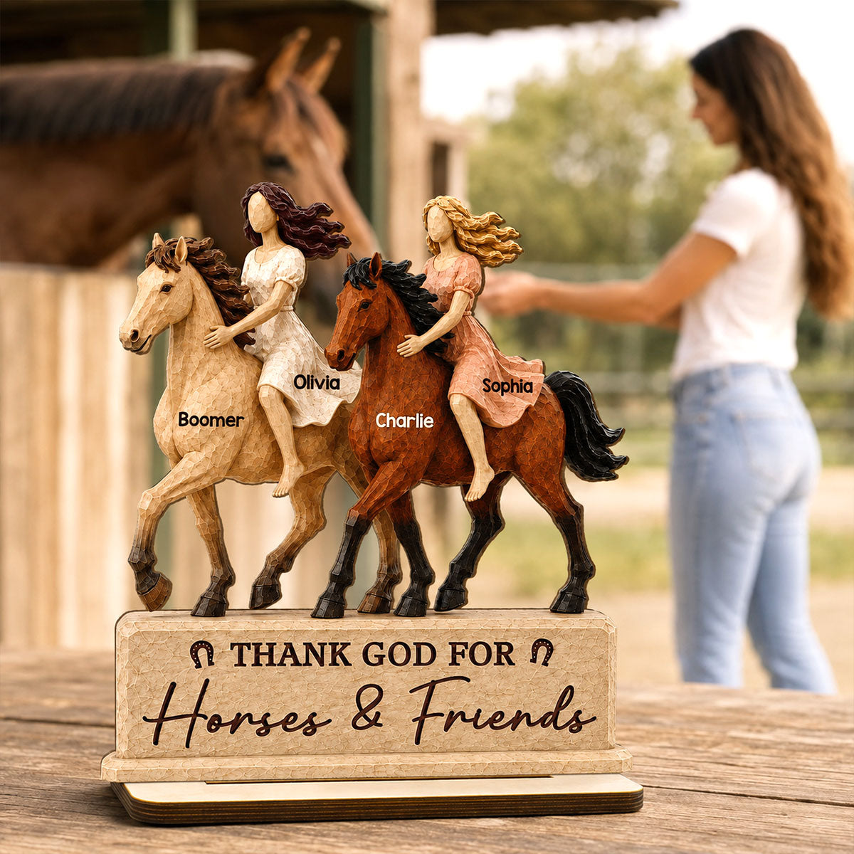 Horse Riding Besties 2D Flat Printed - Personalized 2-Layered Wooden Plaque - Friendship Keepsake For Horse Lovers